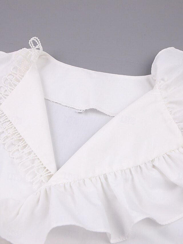 Women's Casual Shirt Button Up Shirt Blouse Ruffle Solid