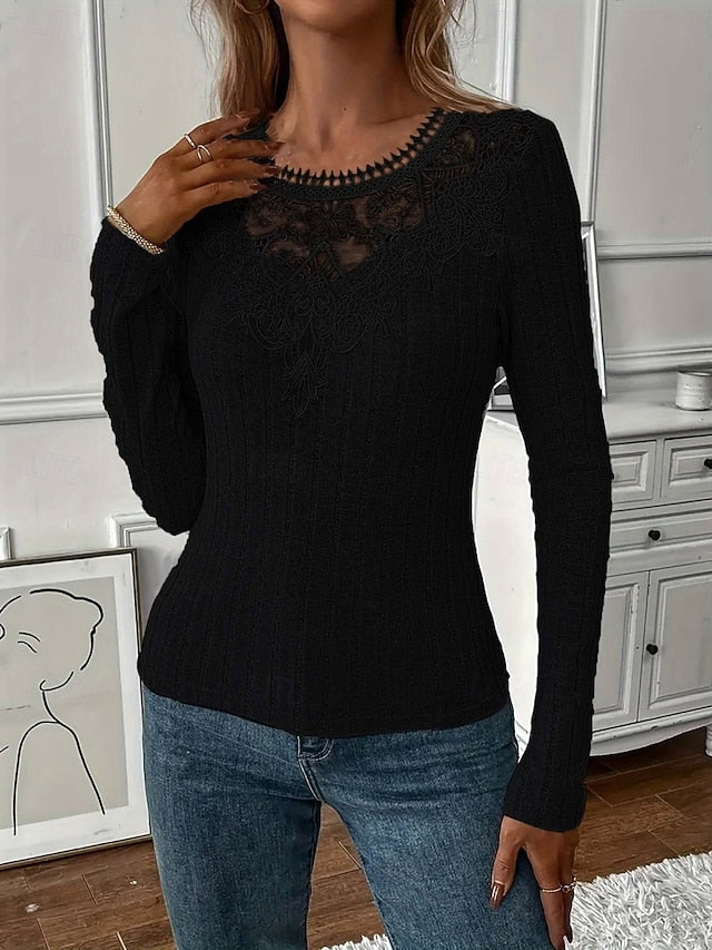 Women's Blouse Lace Patchwork Solid Color Elegant Stylish