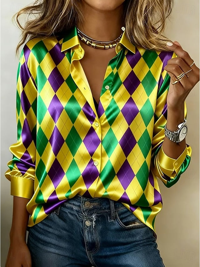 Mardi Gras Women's Shirt Graphic Geometric Vintage Stylish
