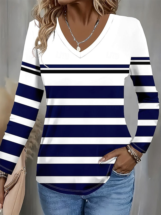 Women's T Shirt Graphic Geometric Striped Vintage Stylish