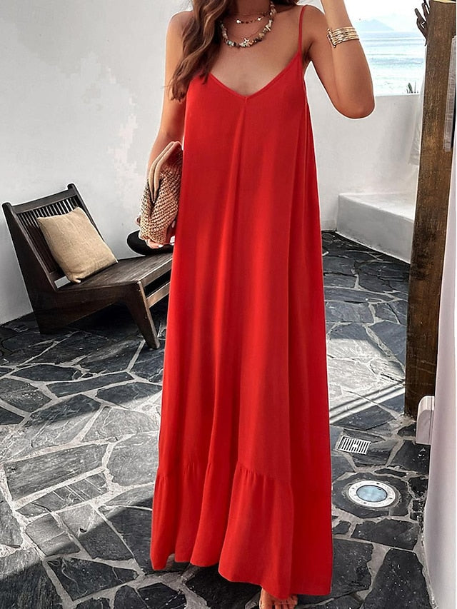 Women's Casual Dress Long Dress Maxi Dress Backless Pocket