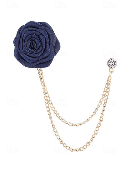 Lapel Elegant Pin – Red Men's Chain with Gold Rose