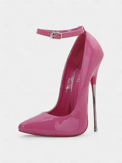 Heels Patent Stiletto with Strap Leather Red Ankle Women's