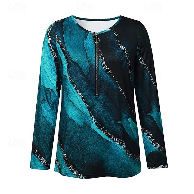 Women's Blouse Quarter Zip Ombre Stylish Casual Long Sleeve