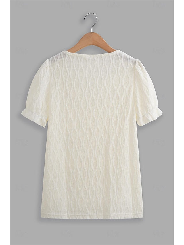 Women's White Elegant Lace Tops Eyelet Blouse Dressy Tops