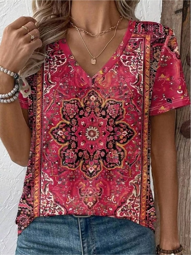 Women's T Shirt Print Floral Graphic Dragonfly Vintage