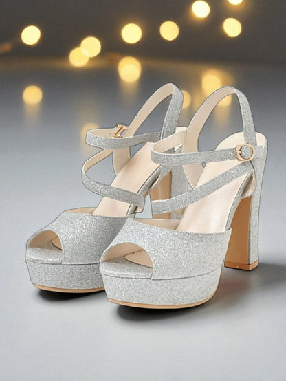 Heel Strap High with Platform Glitter Sandals Women's Ankle