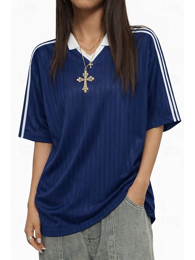 Women's Oversized Sports T-Shirt Jersey Color Block Striped