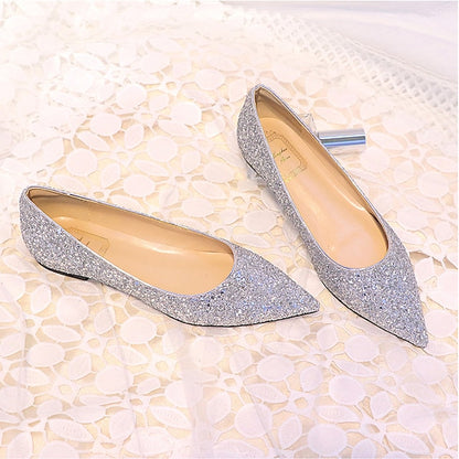 Shoes Pink – Glitter Flat Pointed Toe Comfortable Women's