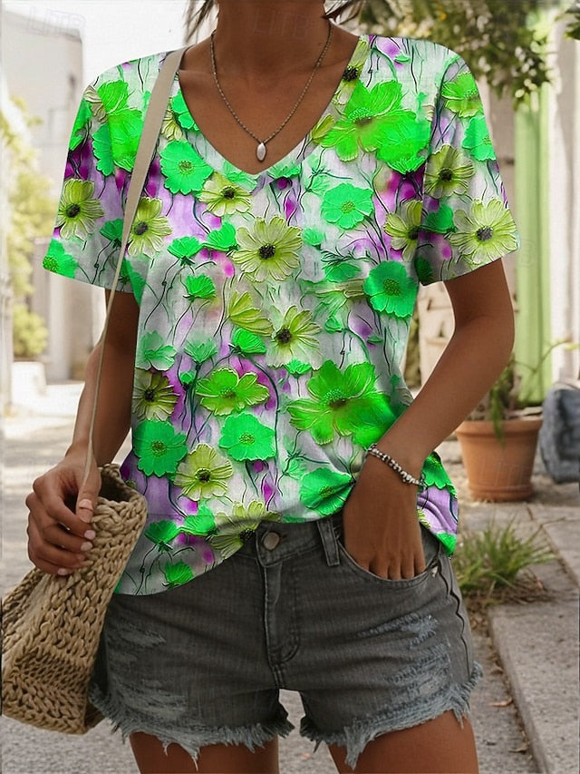 Women's T Shirt Print Floral 3D Stylish Casual Short Sleeve
