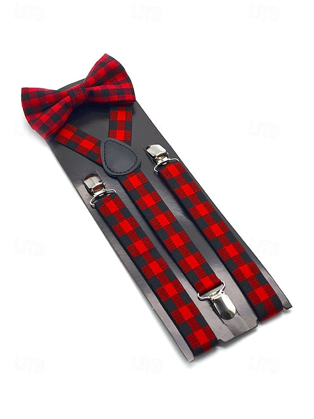 Set Suspender Plaid Adjustable Bow and Men's Christmas Tie