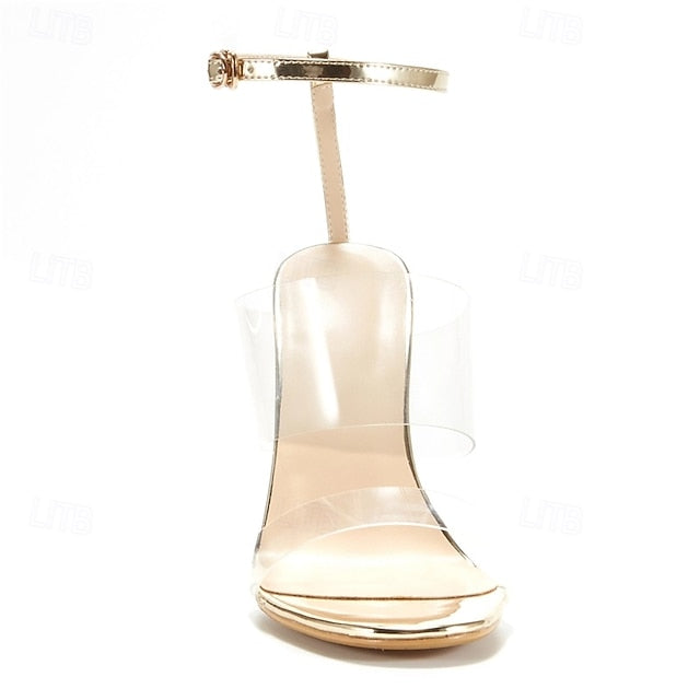 Clear and Wedge Heels Straps Gold with Transparent Women's