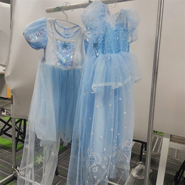 Girl Cloak Dress Cosplay Elsa Flower Frozen Princess