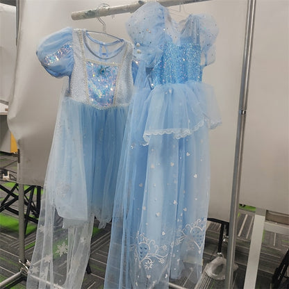 Girl Cloak Dress Cosplay Elsa Flower Frozen Princess