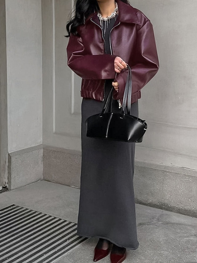 Leather Zipper Warm Faux Women's Comfortable Jacket Pocket