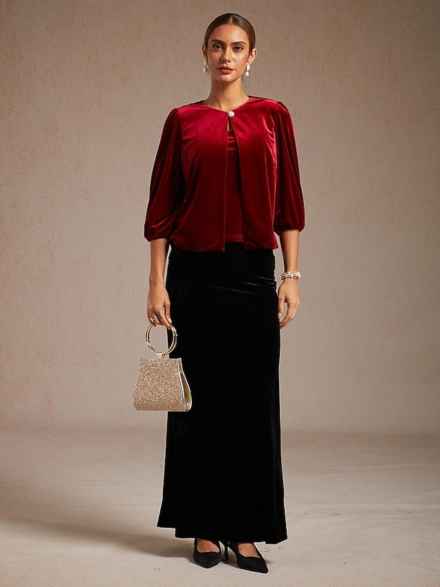 Christmas Women's Velvet Twinset Jacket Vest Button Up