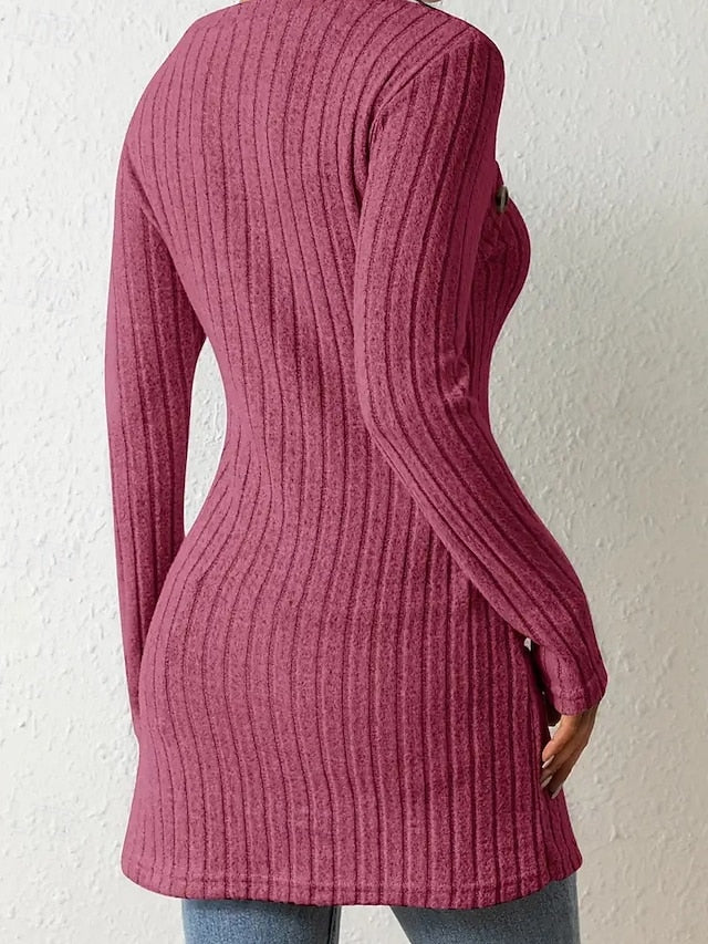 Women's T Shirt Tee Top Buttons Asymmetrical Solid Color