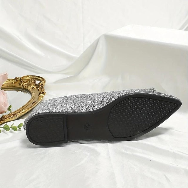 Glitter Silver Embellished Rhinestone Flats Women's with