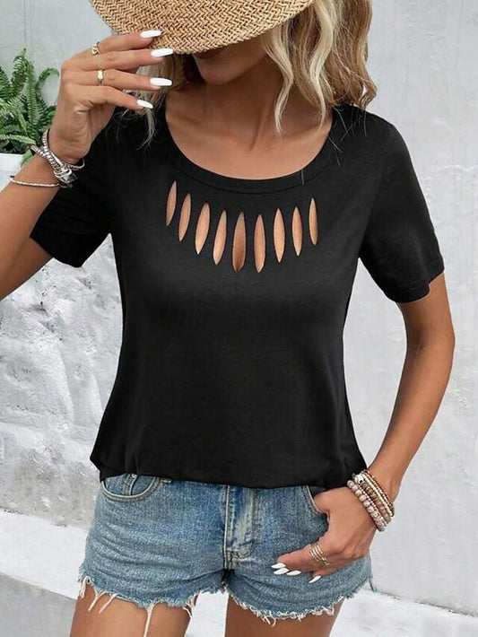 Women's T Shirt Tee Top Cut Out Plain Fashion Stylish