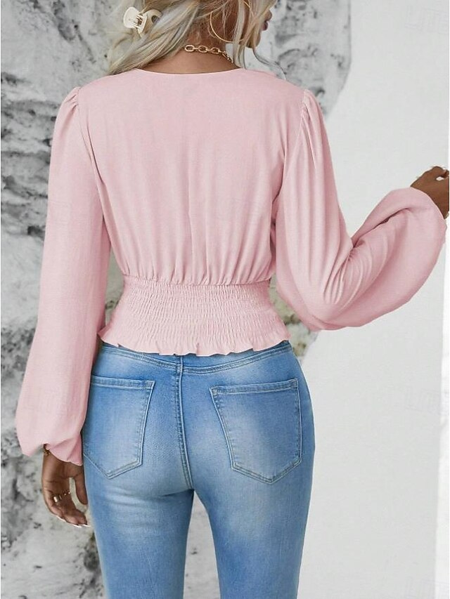 Women's Blouse Stylish Modern Solid Color Ruched Bell