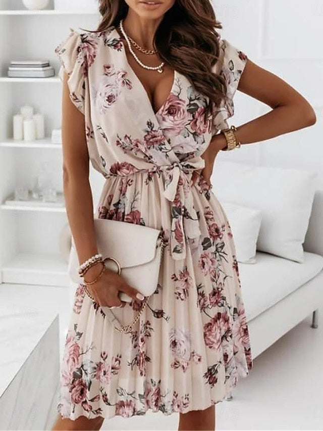 Women's Casual Dress Floral Print V Neck Mini Dress Stylish