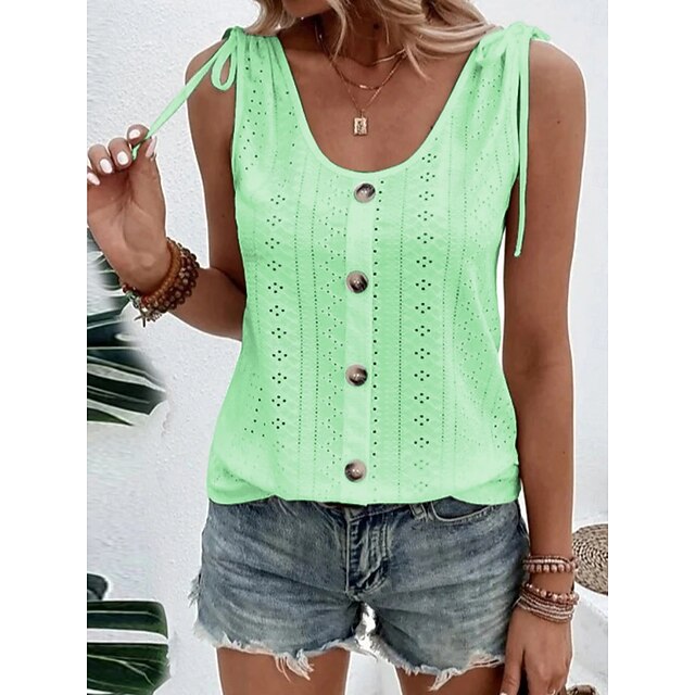Women's Tank Top Eyelet Buttons Plain Fashion Stylish