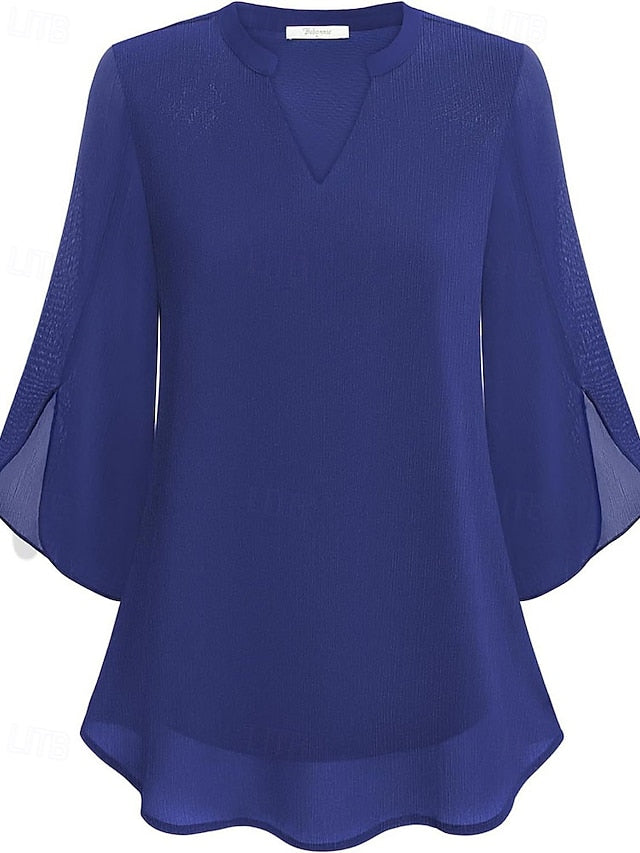 Women's Blouse Chiffon Tops Patchwork Plain Elegant Stylish