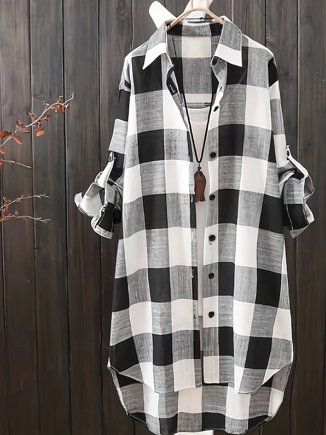 Women's Plus Size Tunic Shacket Buttons Plaid Daily Long
