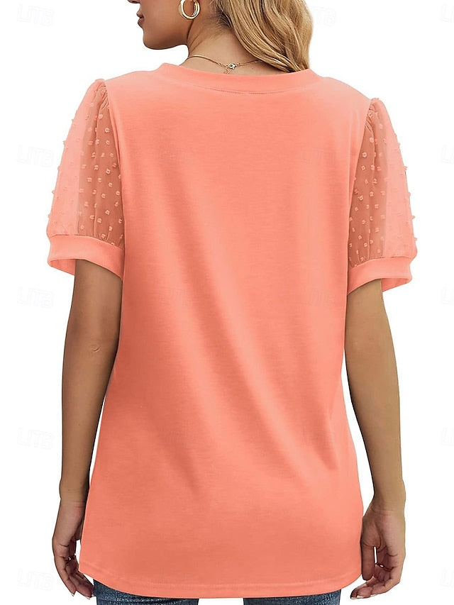 Women's T Shirt Patchwork Mesh Plain Fashion Modern Casual