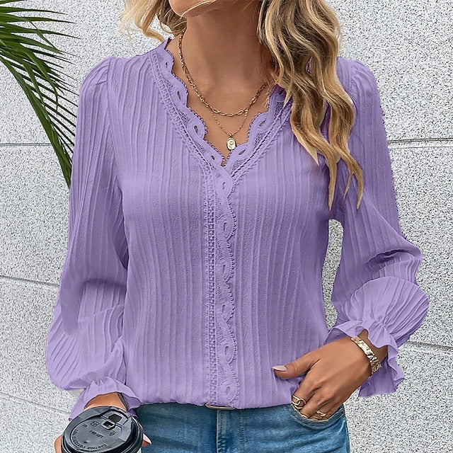 Women's Shirt Lace Shirt Casual Shirt Lace Patchwork Solid