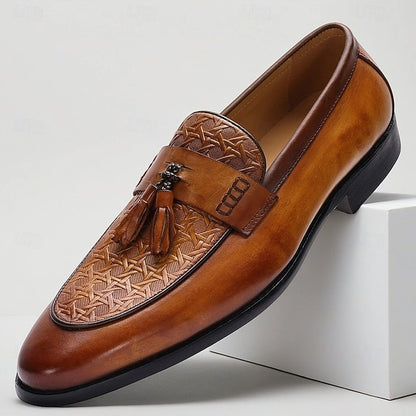 Loafers Men's Slip-On Tassel – Tan Vintage Leather
