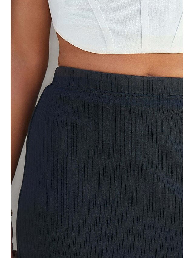 Women's Casual Midi Mid Rise Skirts Plain Split Ends