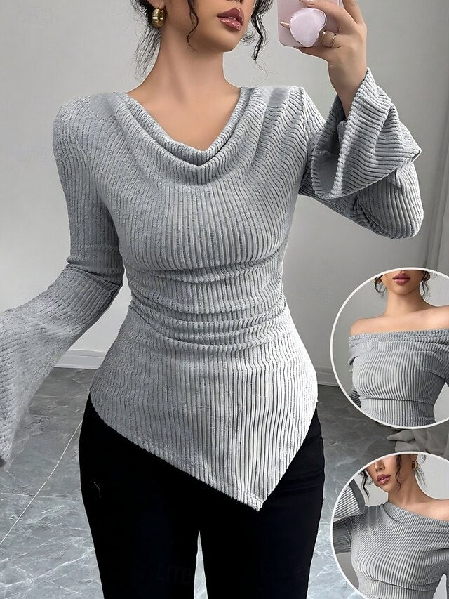 Women's Blouse Ruched Solid Color Elegant Stylish Basic