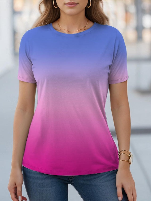 Women's T Shirt Ombre Color Gradient Fashion Short Sleeve