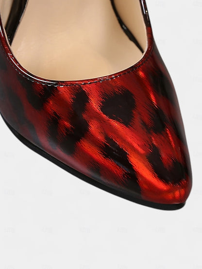 Sexy Print Stiletto Patent Pumps Leopard Women's – Red