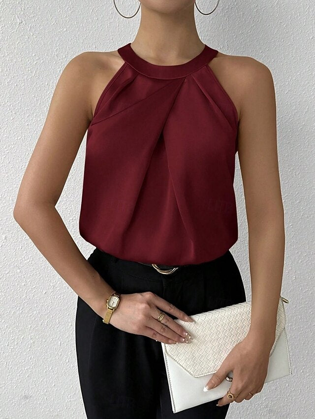Women's Elegant Satin Top Satin Shirt Camp Collar Shirt