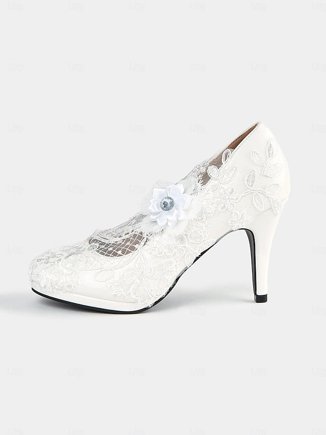 High Heel Floral – White Lace Shoes Bridal Embellishments with
