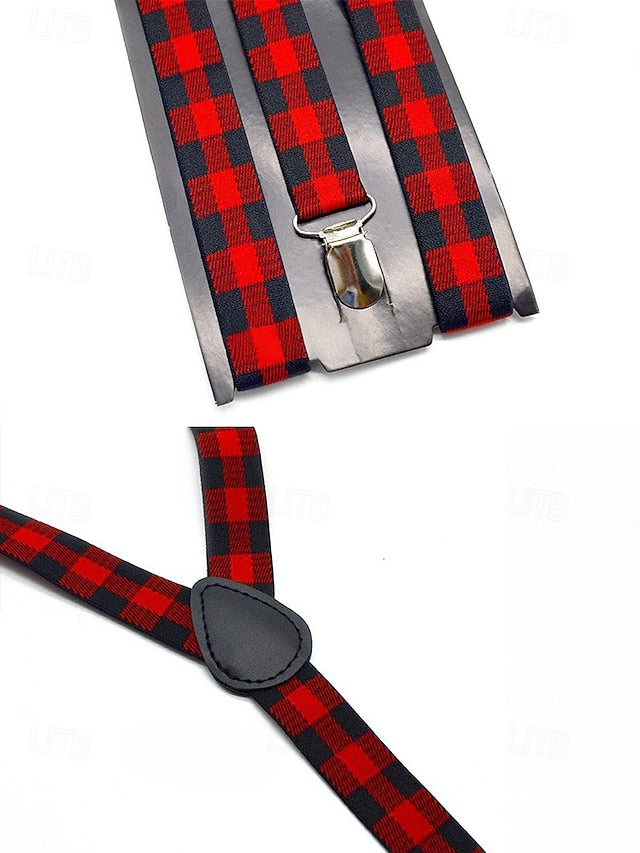 Set Suspender Plaid Adjustable Bow and Men's Christmas Tie
