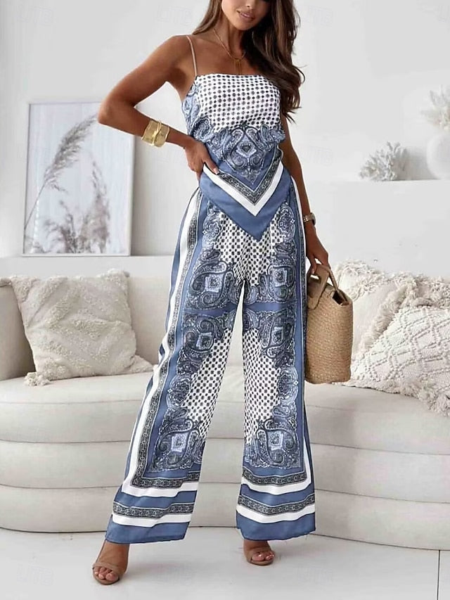 Women's Camisole Wide Leg Pants Sleeveless Strap Floral