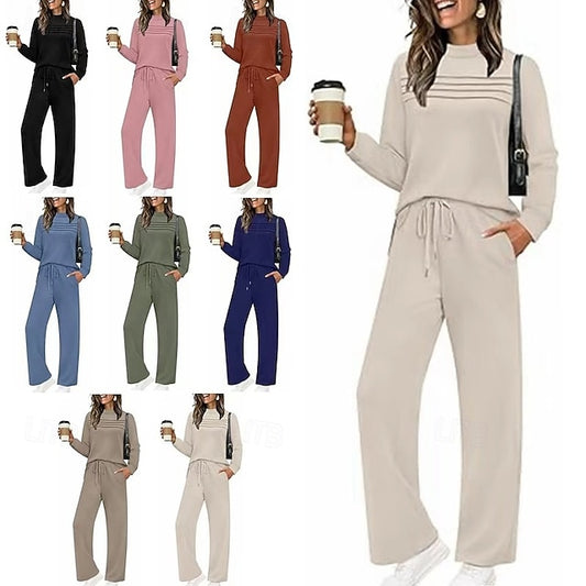Women's Tracksuit Pants Sets Long Sleeve Crew Neck Plain