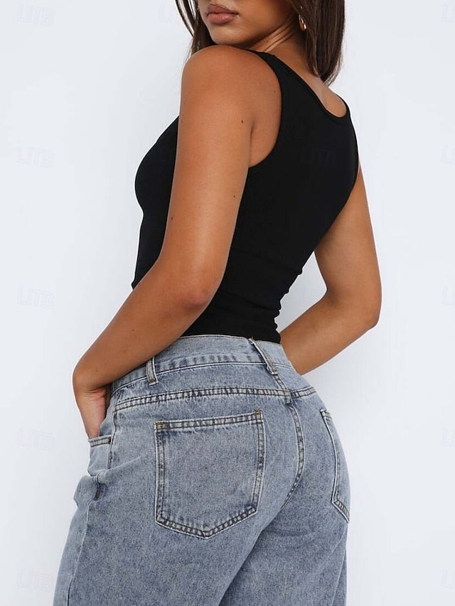 Women's Tank Top Sleeveless Shirt Tee Top Solid Color