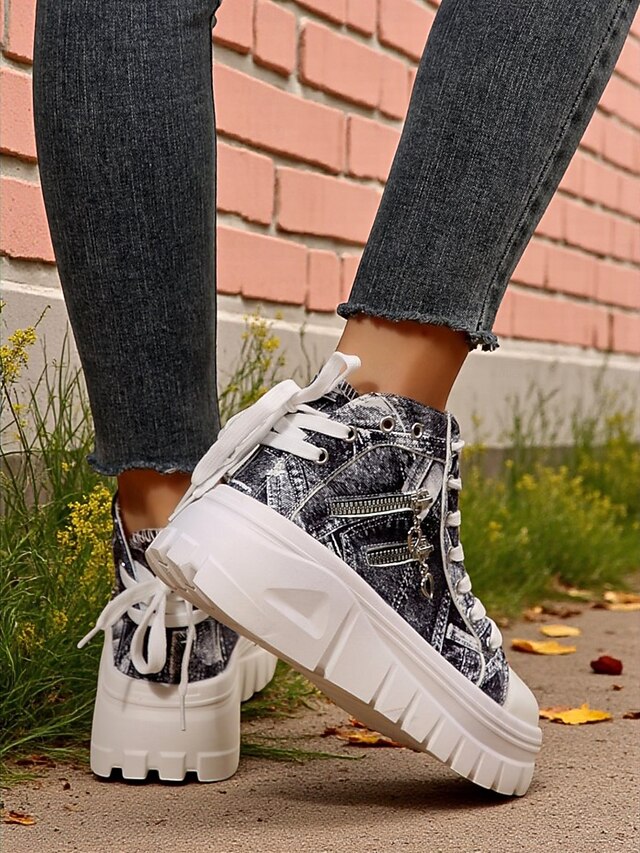 Women's Blue High Top Sneakers with Platform Sole and