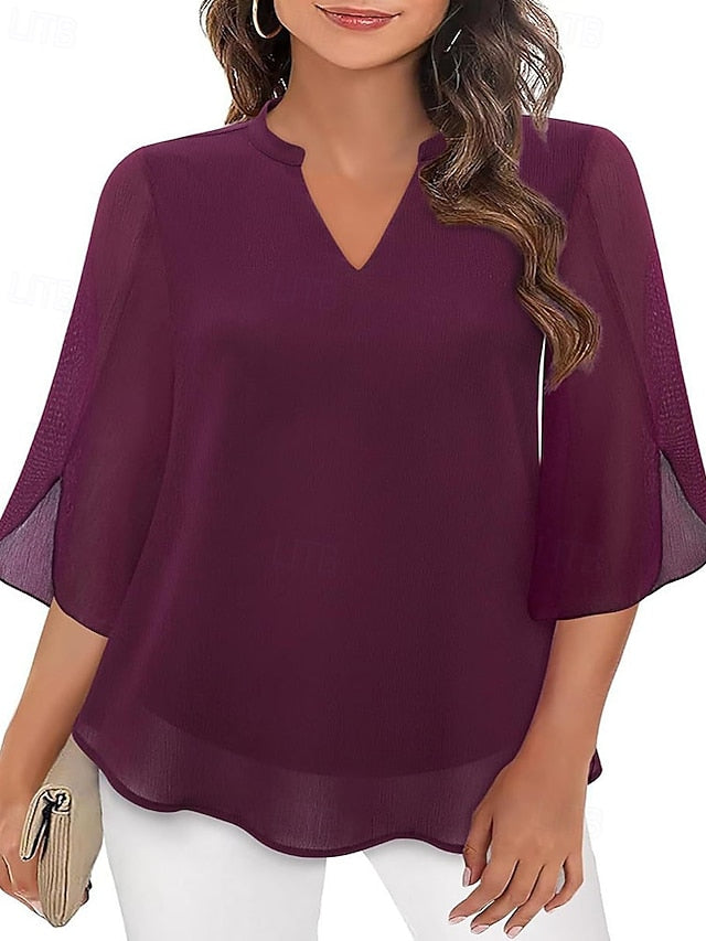 Women's Blouse Chiffon Tops Patchwork Plain Elegant Stylish