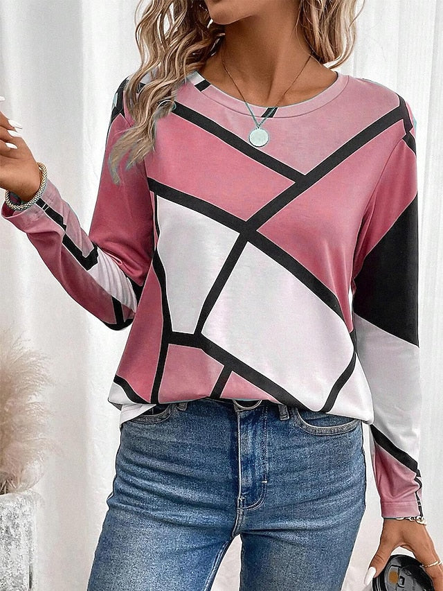 Women's T shirt Crew Neck Long Sleeve Tunic Casual Color