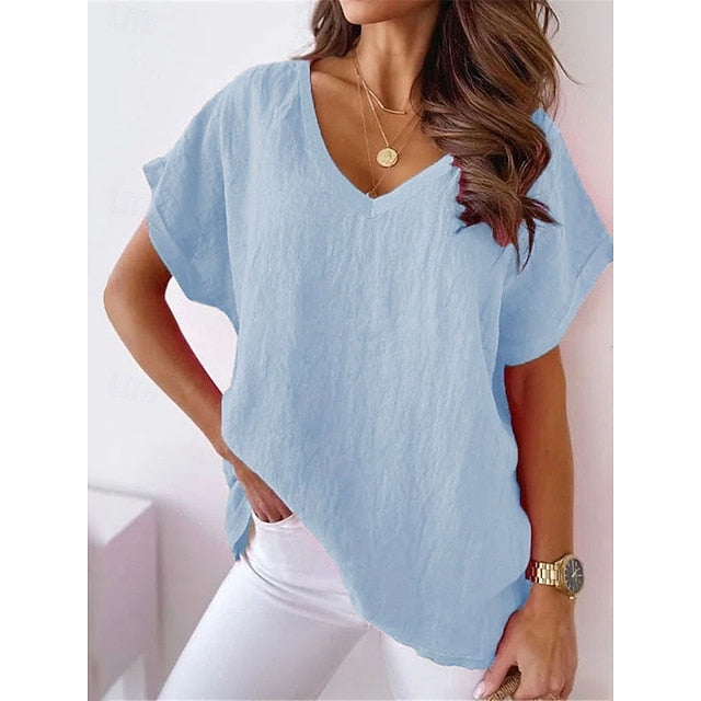 Women's Cotton Linen Shirts Solid Color Plain Elegant