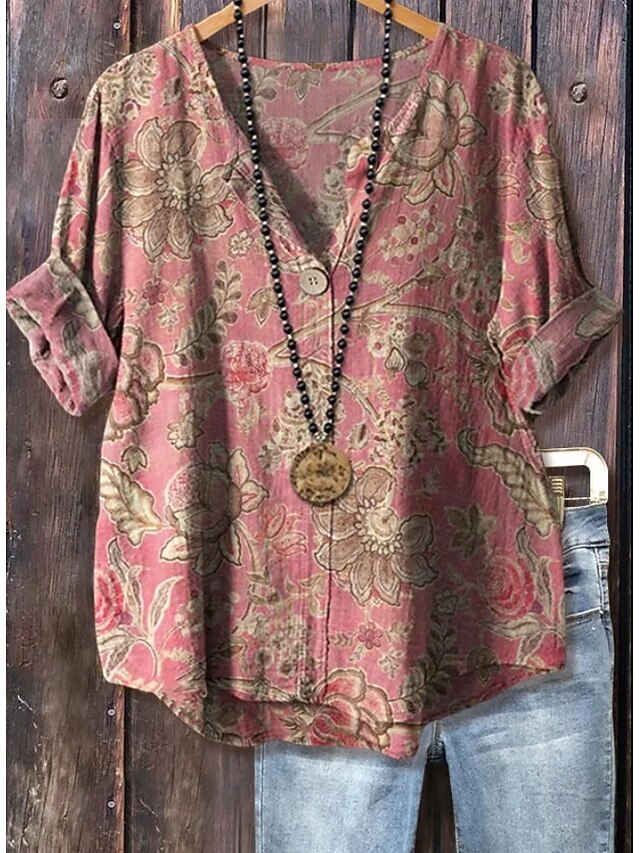 Women's Blouse Linen Like Breathable Lightweight Elegant