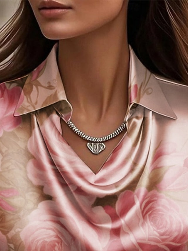 Women's Shirt Elegant Satin Top Silky Tops Print Draped