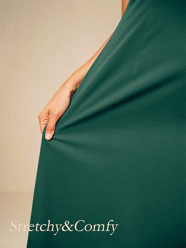 Women's Evening Dress Cape Sleeve Knee-Length Elegant Green