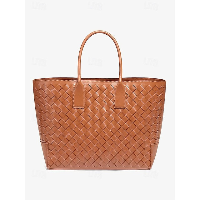 Woven Women's Stylish Brown and Leather Bag Tote –