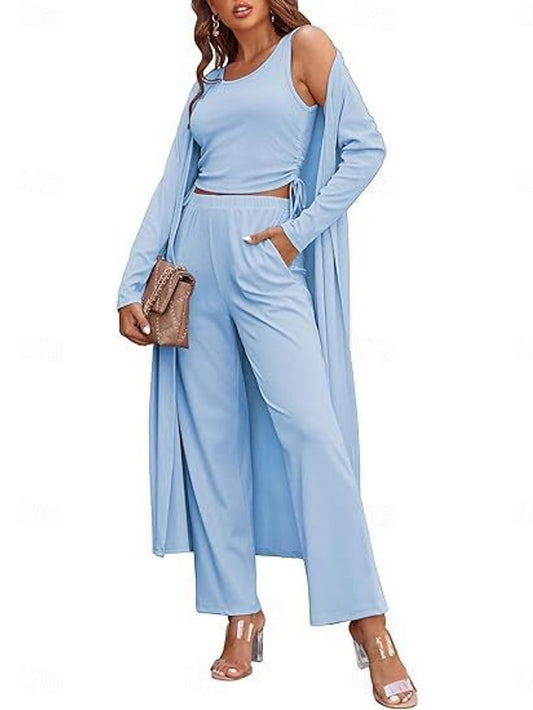 Women's Pants Sets Long Sleeve Round Neck Solid Color